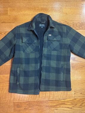 Men’s Large Matix Olive Green & Black Plaid Zip-Up Jacket